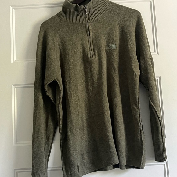 The North Face Mens Large Green Wool Blend Sweater 1/4 Zip High Neck Pullover XL - Picture 2 of 7